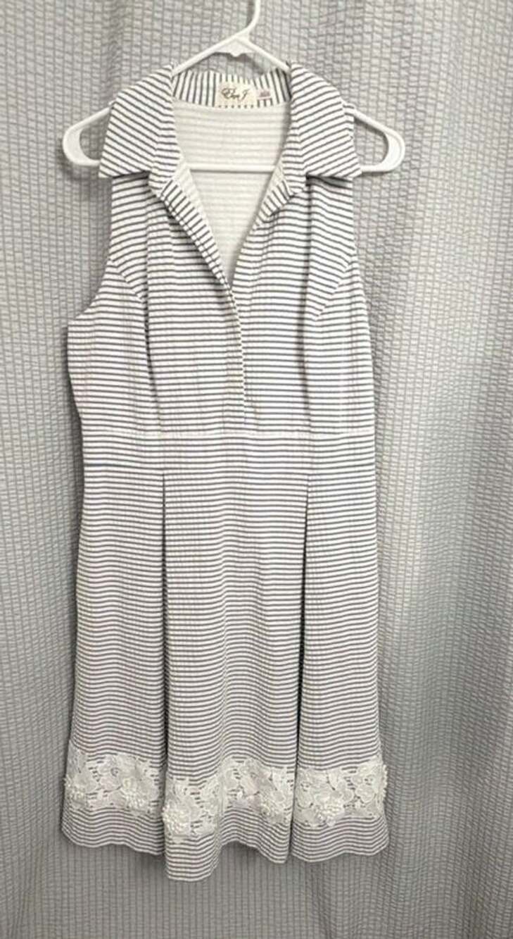 Eliza J Seersucker Fit and Flare Sleeveless Collared Mini Dress